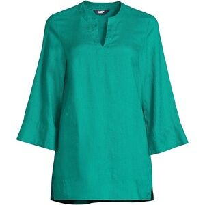 LANDS' END Linen Split Neck TUNIC TOP Size: SMALL TALL New Green